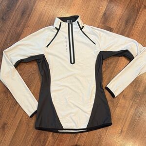 Second Skin - Women's Gray and Cream Quarter-Zip Hoodie